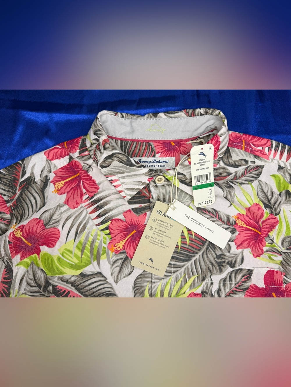 Tommy Bahama The Coconut Point Hibiscus Shores Summer Gray Floral Men’s Large - Picture 4 of 11